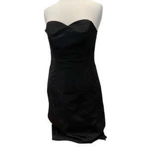 Vintage Impromptu strapless black dress silky material stays support size 12